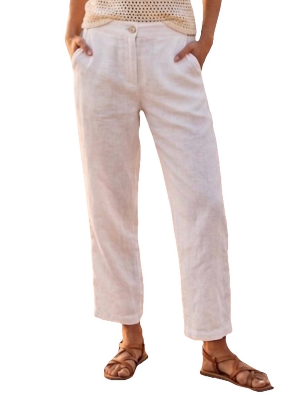 Johnny Was White Linen Beach Pants Size Medium & Large